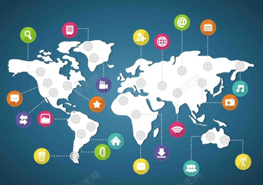 世界地图社交网络链接世界地球村海报背景矢量图背景