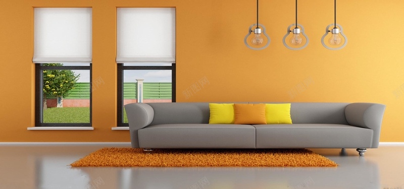 室内家居橘黄色电商海报背景背景