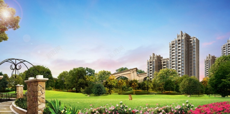 花园洋房美景地产背景