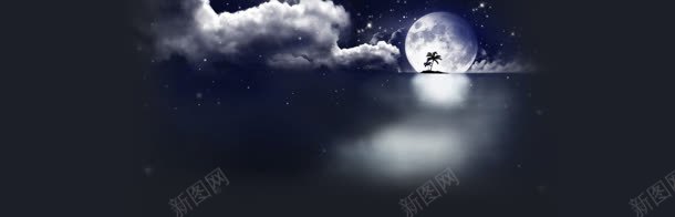 圆月夜色唯美背景banner背景