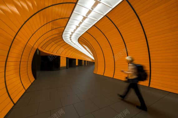 橙色弧形地下走廊背景