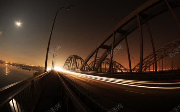 夜晚跨海大桥灯光海报背景背景