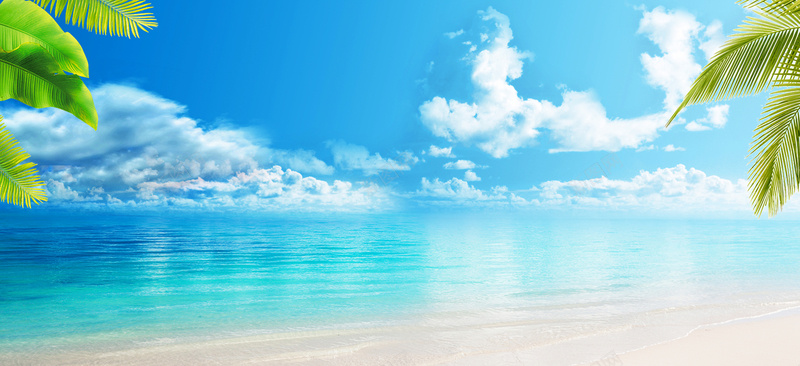 夏日海滩旅游蓝色清新背景背景