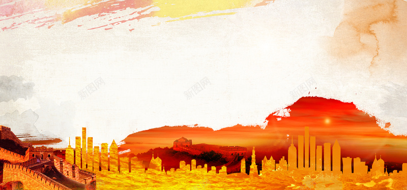 消防中国风米黄色淘宝海报背景背景
