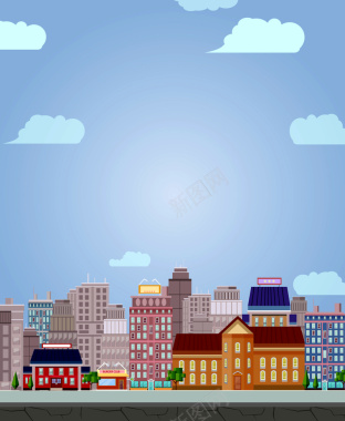 城市高楼建筑风景扁平旅行海报背景矢量图背景