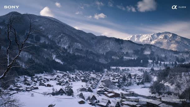 蓝天白云自然雪景背景