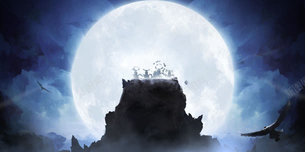 蓝色梦幻星空月亮背景