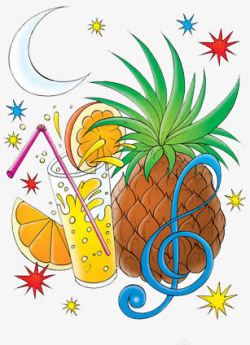 卡通版的菠萝橙汁月亮和音乐素材