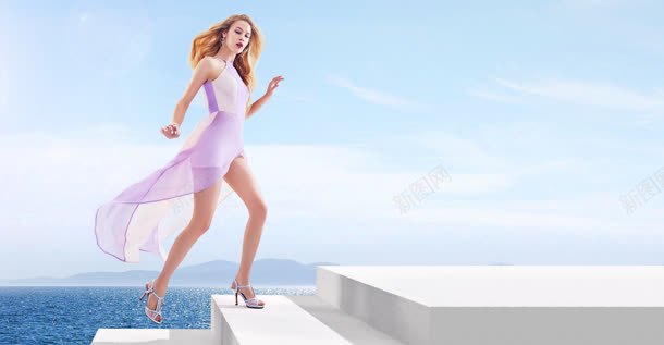 上台阶的美女海报背景背景