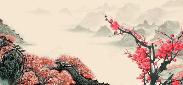 梅花中国风背景jpg设计背景_88icon https://88icon.com 中国风 国画 梅花 水墨 海报
