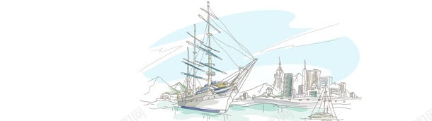 手绘房地产banner创意jpg设计背景_88icon https://88icon.com 城市 广告 建筑群 海洋 街道 高大上