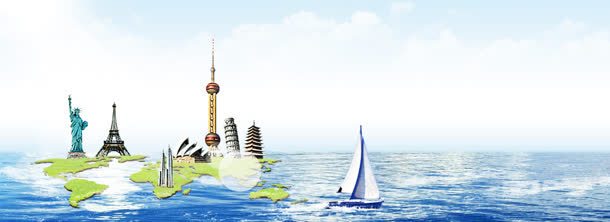 唯美风景建筑海报jpg设计背景_88icon https://88icon.com 企业banner 大海 天空 建筑 船 风景