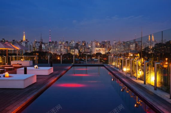 梦幻城市夜景泳池背景
