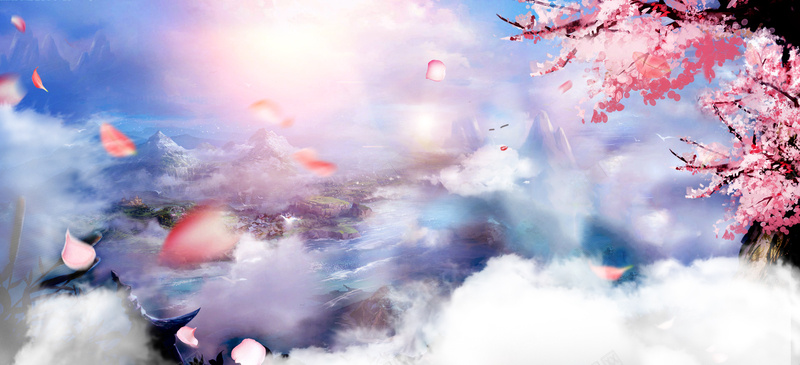 桃花节文艺大气浪漫紫bannerpsd设计背景_88icon https://88icon.com 小清新 广告 文艺 春天 春季 桃花 桃花节 梦幻 浪漫 白云 粉色 素材 背景 花瓣 设计 阳光