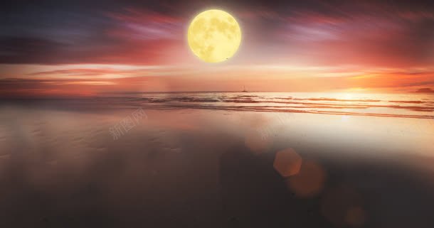夜晚月亮海面天空环境渲染背景