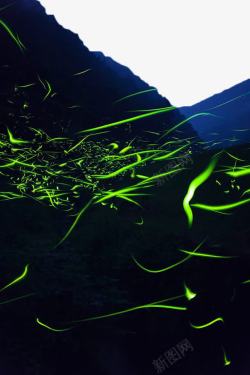 山林间绿色的萤火虫光素材