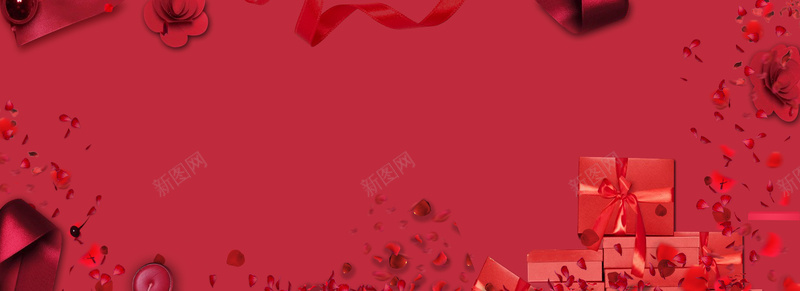淘宝红色喜庆情人节礼品玫瑰花化妆品海报背景