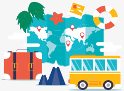 世界旅游行李箱地图矢量图素材