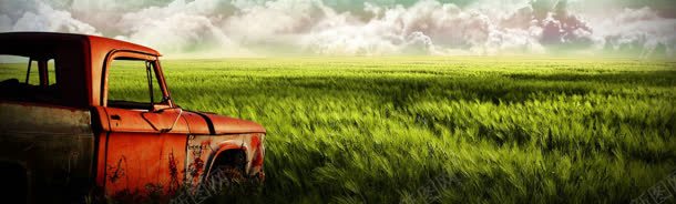 草原废车banner创意jpg设计背景_88icon https://88icon.com 小清新 环保 纯色 色彩 风景