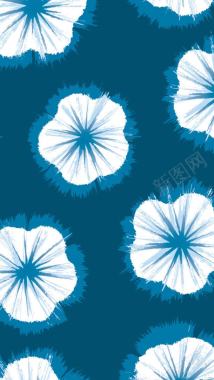 蓝色纯色白色花朵彩绘背景
