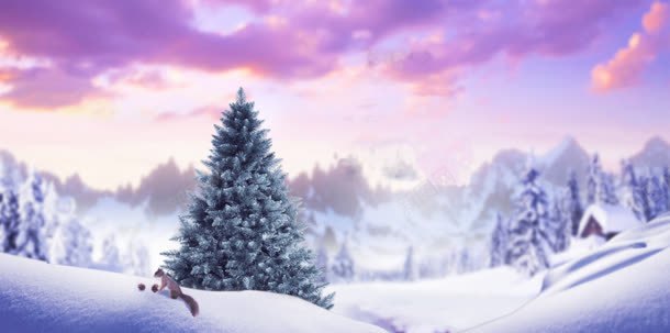 紫色梦幻天空雪地背景