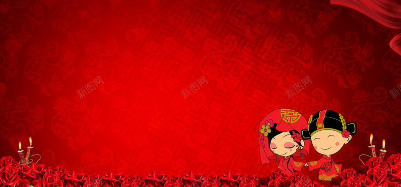 中式婚礼渐变纹理红色banner背景背景