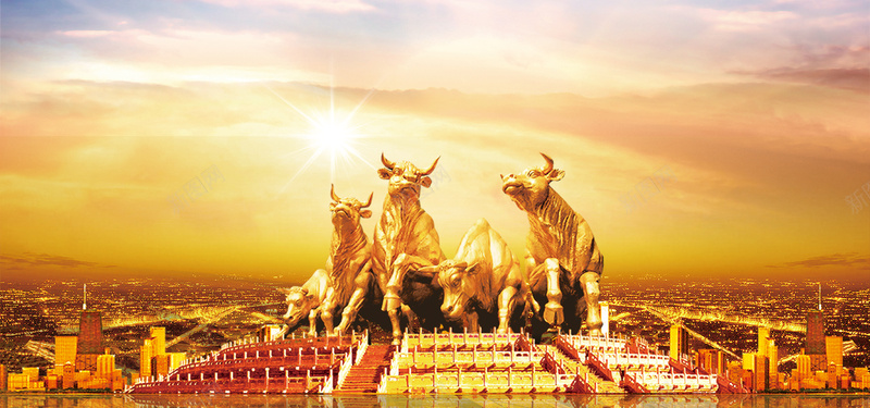 金色大气雕塑城市建筑股市背景背景