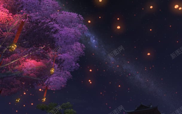 紫色梦幻星光大树背景