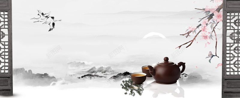 中国茶文化简约桃花中国风背景背景
