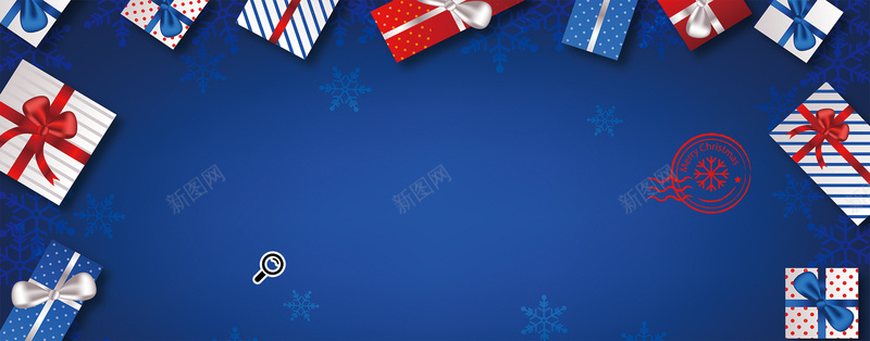 圣诞节礼盒蓝色banner背景