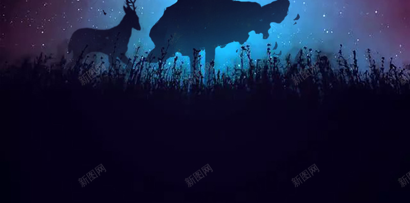 星空和鹿人物的剪影psd设计背景_88icon https://88icon.com 剪影 壁纸 星空 梦幻