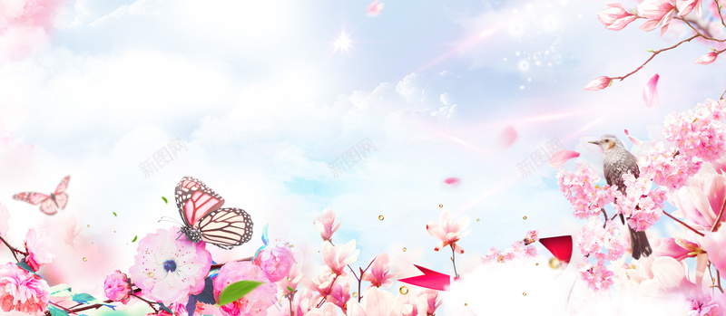 春季清新粉色花朵海报背景背景