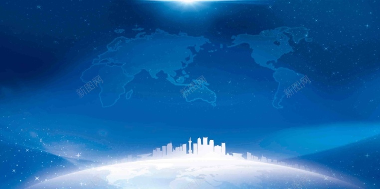 城市剪影世界地图地球蓝色海报背景背景