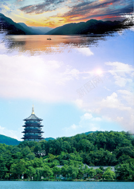 杭州西湖旅游印象城市海报背景背景