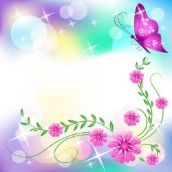 鲜花与星光图片梦幻光斑蝴蝶背景高清图片