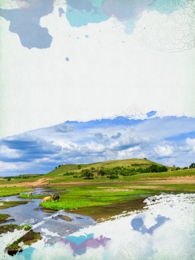 内蒙古呼伦贝尔大草原旅游海报背景背景