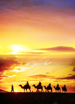 骆驼队伍丝绸之路海报背景高清图片