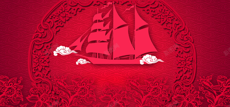 帆船红色海报背景背景