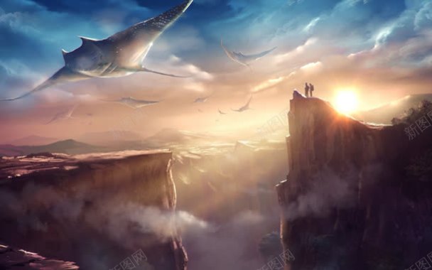 游戏页面环境渲染蝙蝠日出天空背景