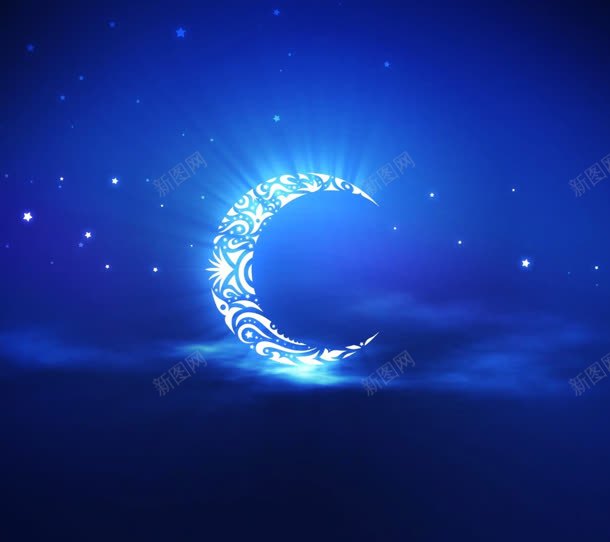 蓝色星空图案月亮jpg设计背景_88icon https://88icon.com 图案 星空 月亮 蓝色