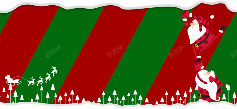 圣诞节卡通童趣手绘红绿banner背景