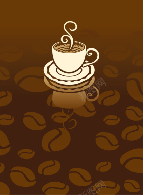 咖啡杯咖啡豆渐变棕色背景矢量图背景