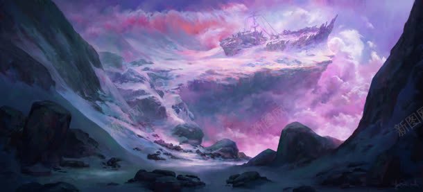 神秘紫色的云和山峰背景