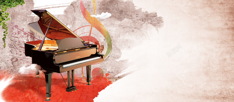 水墨复古钢琴培训招生海报背景背景