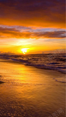 夕阳沙滩海景H5背景摄影图片