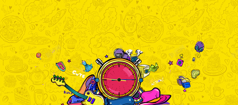 盛夏狂欢音乐节大气卡通童趣黄色背景背景