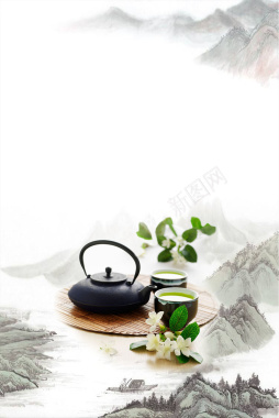 中式淡雅水墨茶壶茶文化背景背景