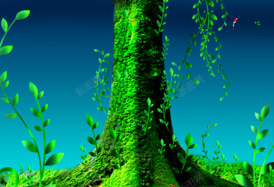 绿色大地上的一棵大树背景