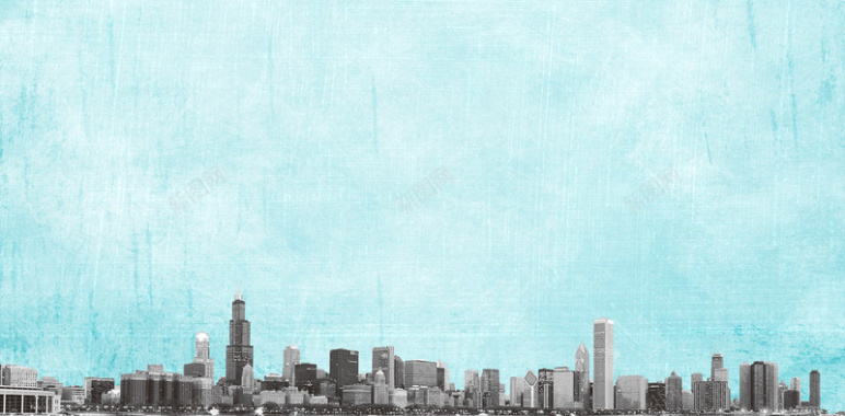 蓝色油画城市海报背景模板背景