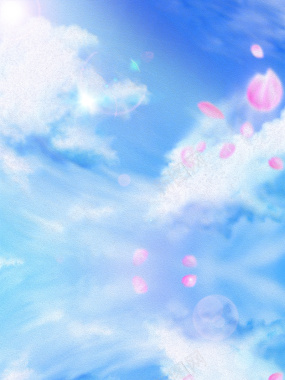 蓝色天空桃花飞舞海报背景背景花瓣唯美背景